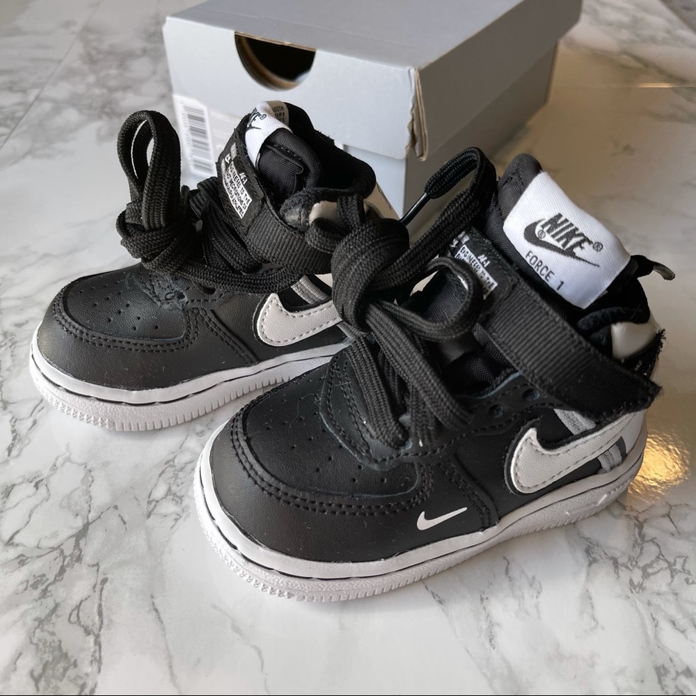 Nike Force 1 Mid Black Grey 2C Baby/Toddler Shoe